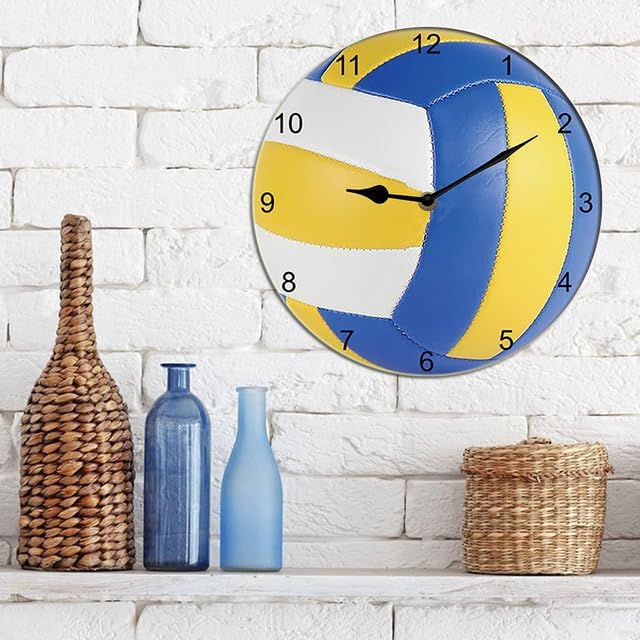 Volleyball Wall Clock Sport Ball Wall Clock Wall Clock Non Ticking Silent Kitchen Clock Battery Operated Clocks for Living Room Bedroom Decor Round 10inch
