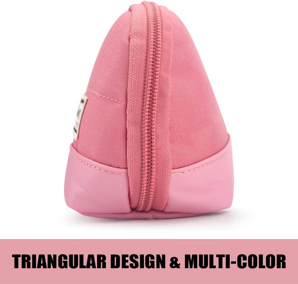 Sooez Wide-Opening Pencil Pen Case, Lightweight & Spacious Pencil Pouch Zipper Stationery Bag, Aesthetic Supply with Triangular Design for Adults, Pink