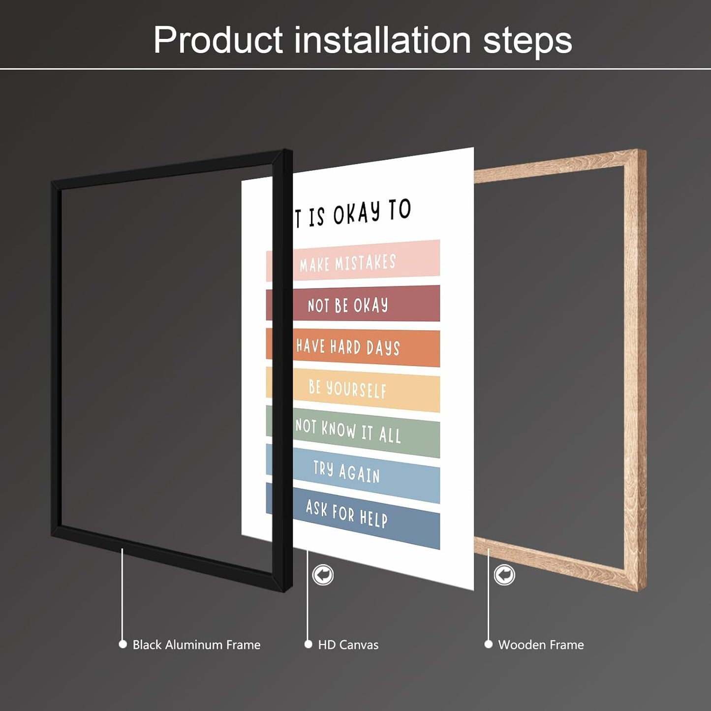 uoyien Growth Mindset Mental Health Posters Boho Classroom Playroom Therapy Wall Decor Affirmations Quotes Canvas Wall Art Kids Educational Prints For Calming Corner Decoration 12x16in Metal Framed