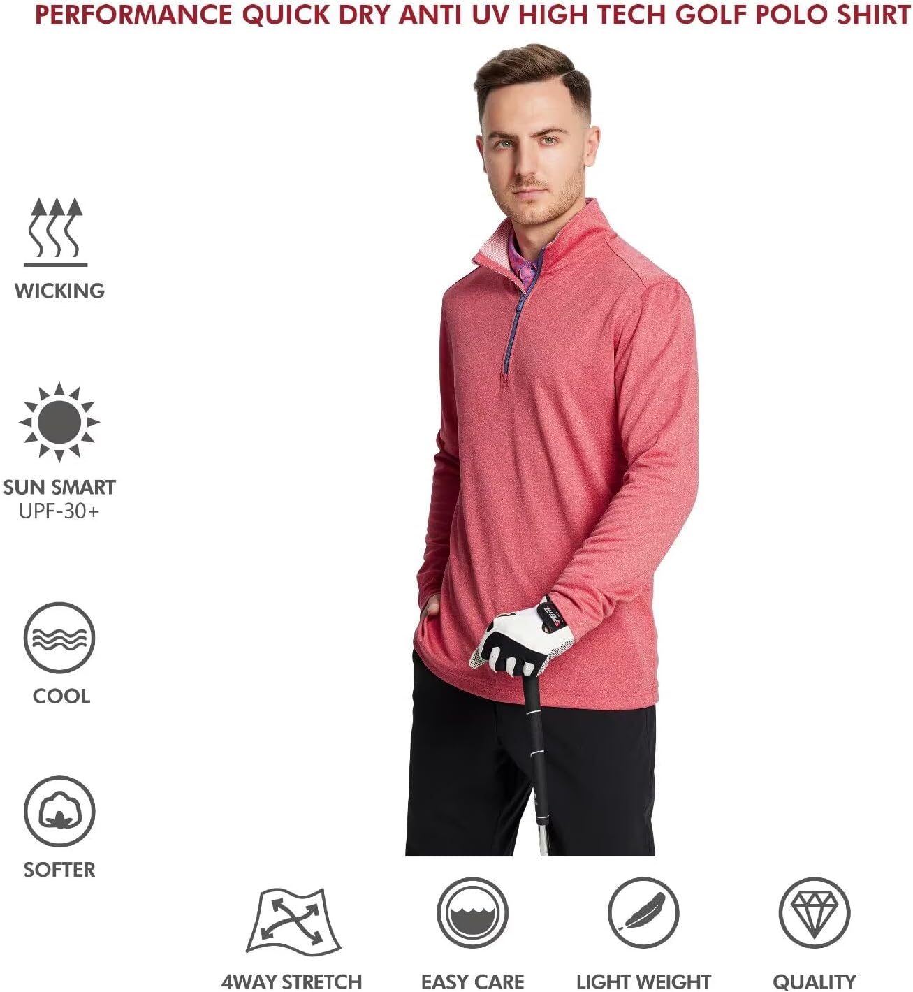 M MAELREG Quarter Zip Golf Pullover Men Dry Fit Long Sleeve Performance Wicking Mock Neck 1/4 Zip Pullover Mens Sweatshirt