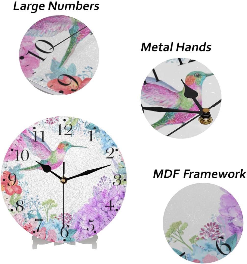 Birds and Flowers Wall Clock - Birds Silent Non Ticking Battery Operated, Modern Decorative Style Clock Easy to Read for Living Room Kitchen Bedrooms Office Home Decor Hallway