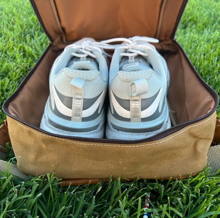 Lumberjack Plaid Golf Shoe Bag - Canvas and Leather, Large Travel Organizer for Men and Women, Breathable Sneaker Carrier