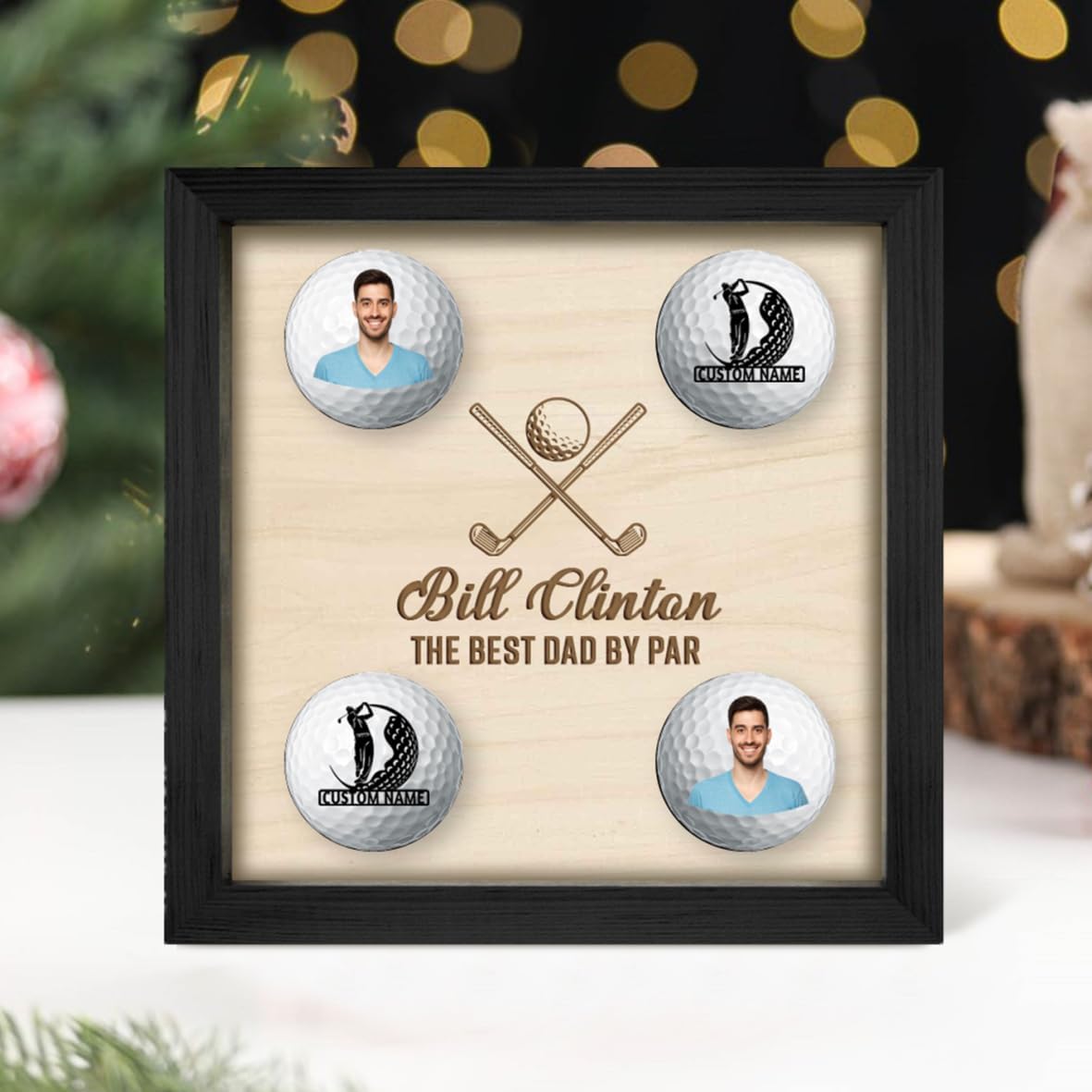 Personalised Golf Ball Holder Frame Custom Photo Name Golf Ball Display Case Wooden Golf Shadow Box Golf Ball Markers Hanger Desk Decor Gift for Men Dad Grandpa Family (Golf Ball Display Holder - 4)