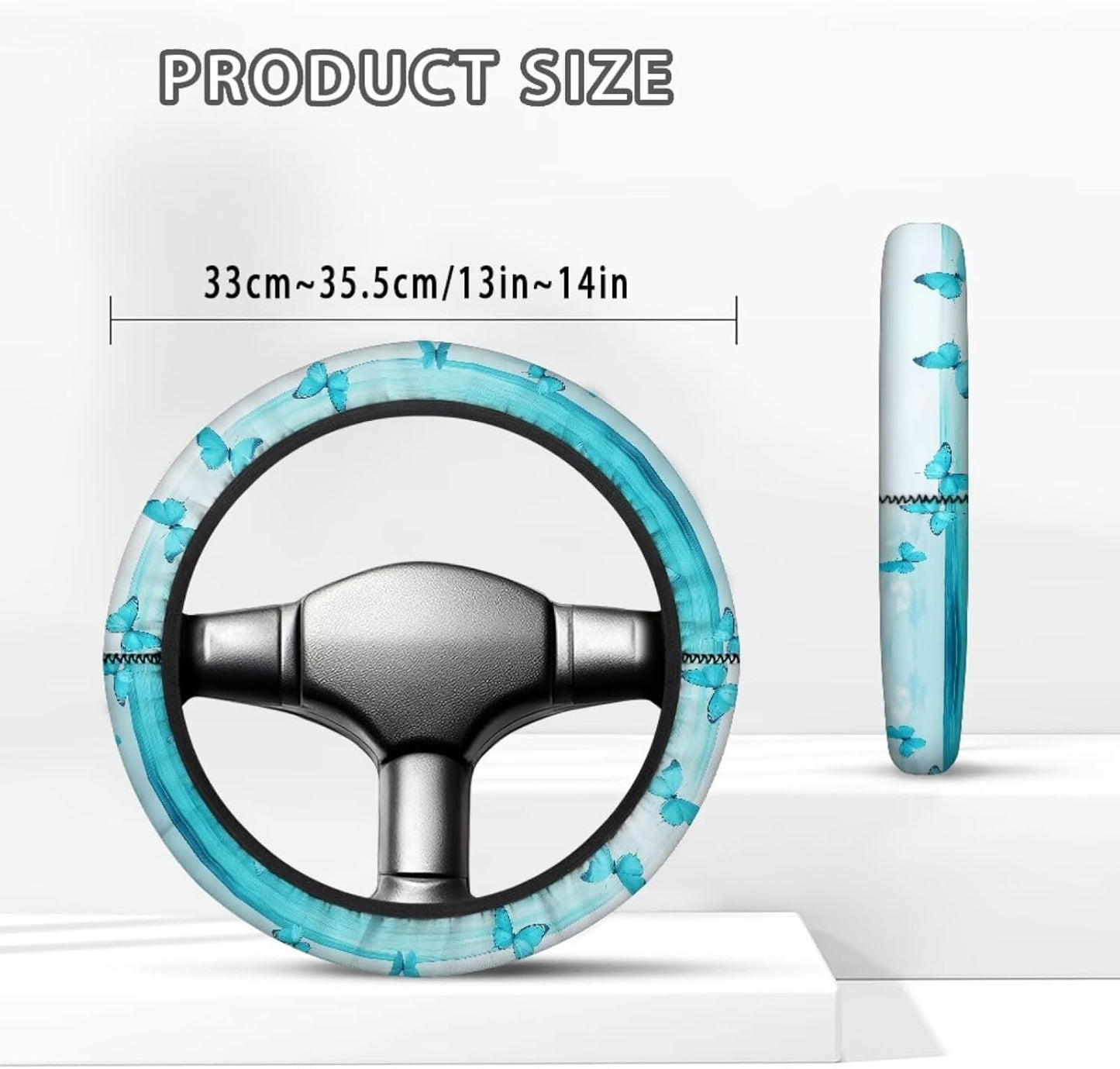 Blue Butterfly Golf Cart Steering Wheel Cover Tropical Beach Stretchable Anti-Slip 13-14 Inch Golf Cart Steering Wheel Covers, Breathable Club Car Accessories Universal Fit