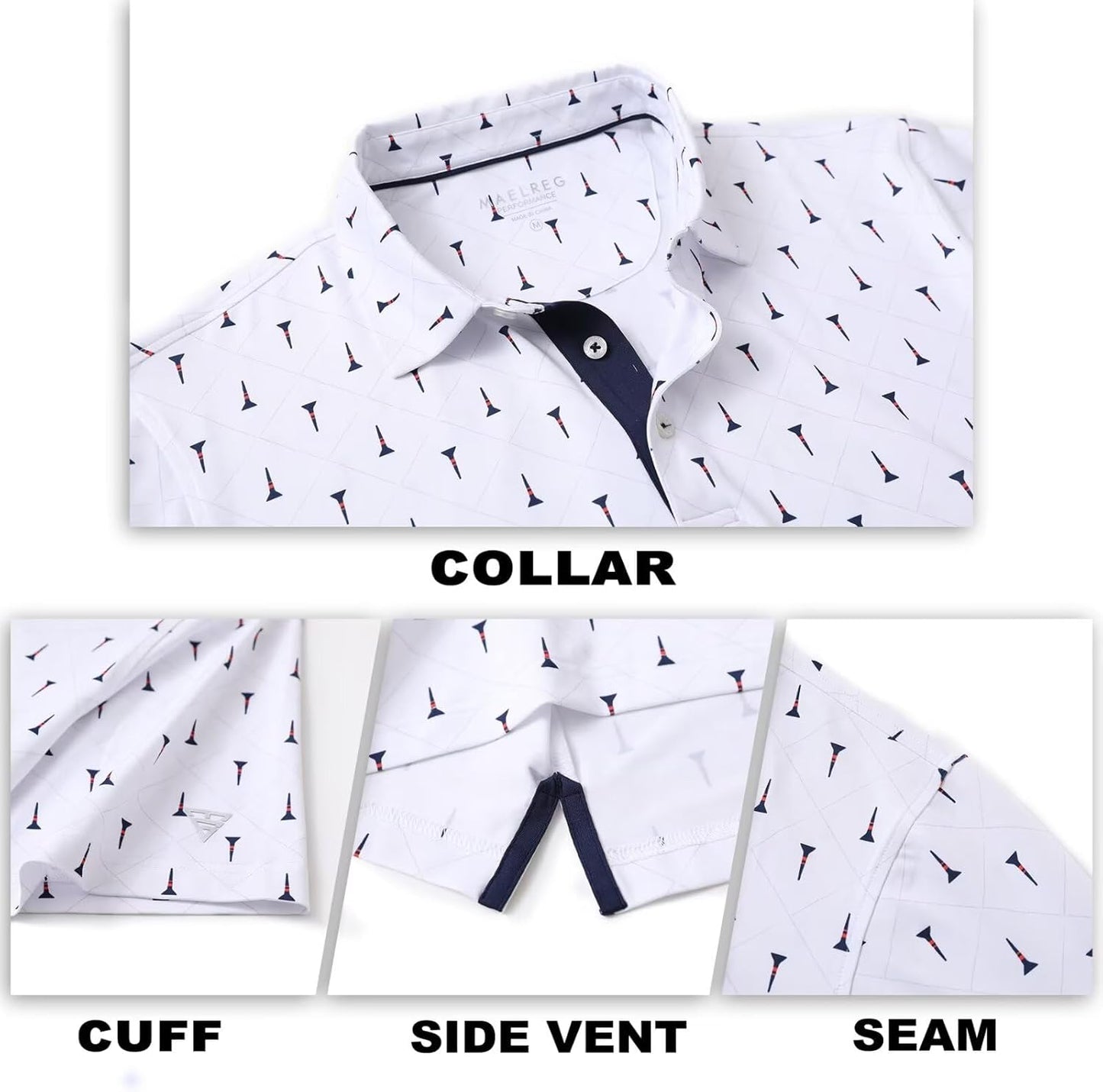 M MAELREG Mens Golf Shirt Short Sleeve Dry Fit Print Moisture Wicking Performance Patterns Collared Polo Shirt