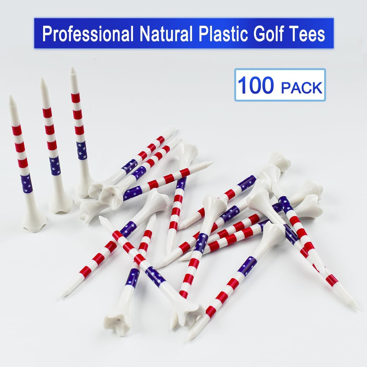 Golf Tees Professional Plastic Golf Tees 3-1/4" - 100 Pack, 4-Prong Golf Tees Plastic, Minimize Friction and Side Spin,Enhanced Durability & Stability, Unbreakable Long Plastic Tees