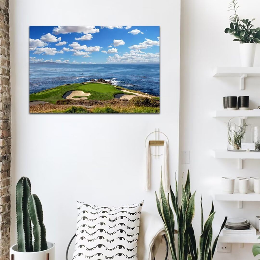 HJY Art USA California Golf Course Wall Art for Living Room Bedroom Golf landscape Canvas Wall Decor Blue Green Abstract Painting Poster for Home Decor Bathroom Office Artwork (12 x 16 inch)