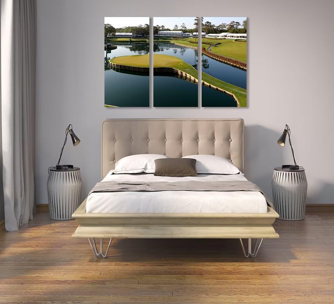 chenchenArt USA Golf Course Wall Art for Living Room Bedroom Bathroom Home Decorations TPC Sawgrass Golf Course Pictures Posters Canvas Prints Modern Artwork Framed Ready to Hang(20''W x 40''H x3)