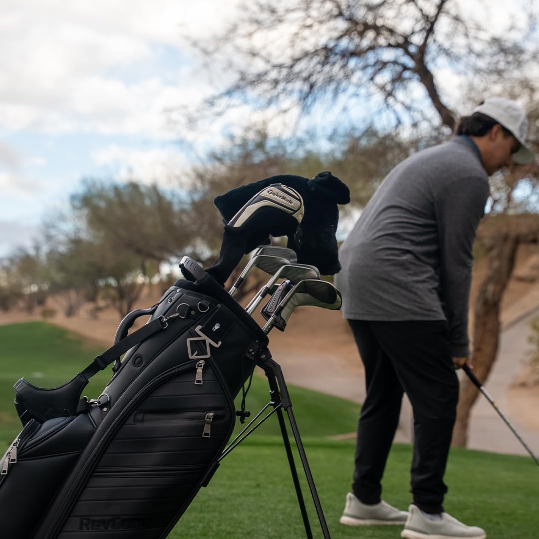 RevCore LT Lightweight Golf Stand Bag by CaddyDaddy – Premium Synthetic Leather Carry Golf Bag for Men & Women with 5-Way Divider, Cooler Pocket, Dual Strap – Golf Bag with Stand