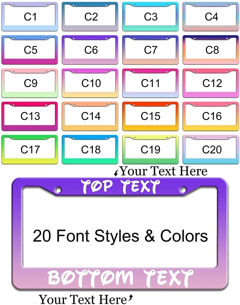 Custom Personalized Gradient Pattern License Plate Frame,Your Own Text Custom License Plate Frames for Cars, Customized Design Metal License Plate Holder Frame 2 Holes