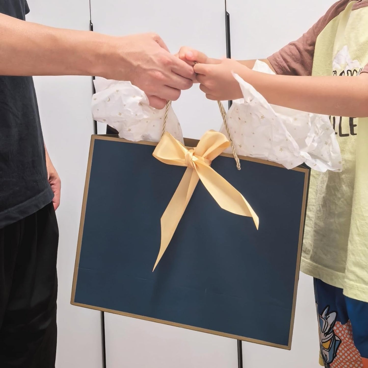 TKSBAG 12PCS Gift Bags Medium Size with Handles, 12.5 x 9.8 x 4.3 In Navy Blue Thank You Bags with Bow Ribbon for Wedding, Birthday, bridesmaid, Groomsmen, Party Favors, Thanksgiving, Christmas