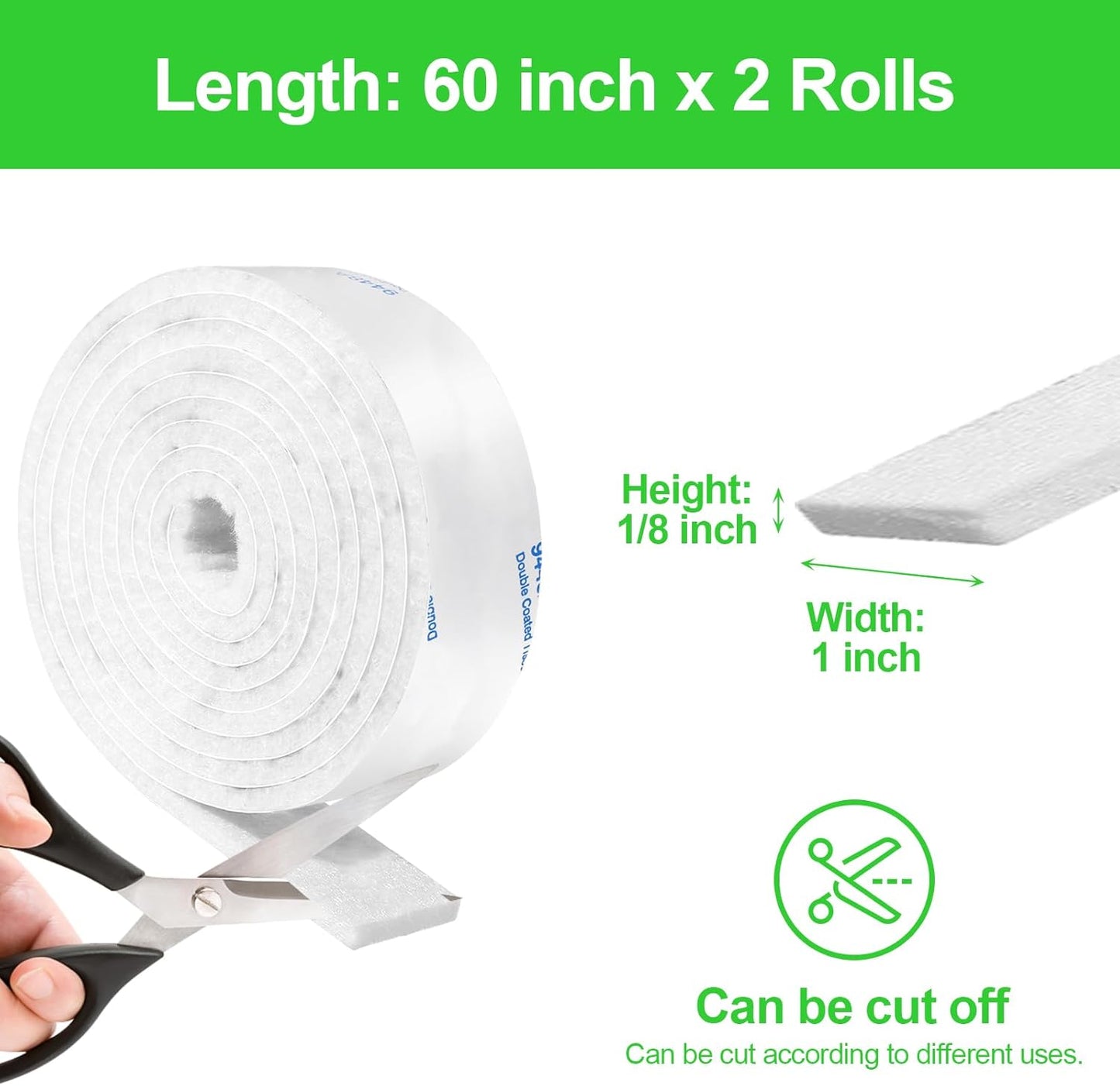 Felt Strips with Adhesive Backing, Adhesive Felt Strips, 2 Felt Rolls 1"x 60" White, Felt Tape with Adhesive Backing
