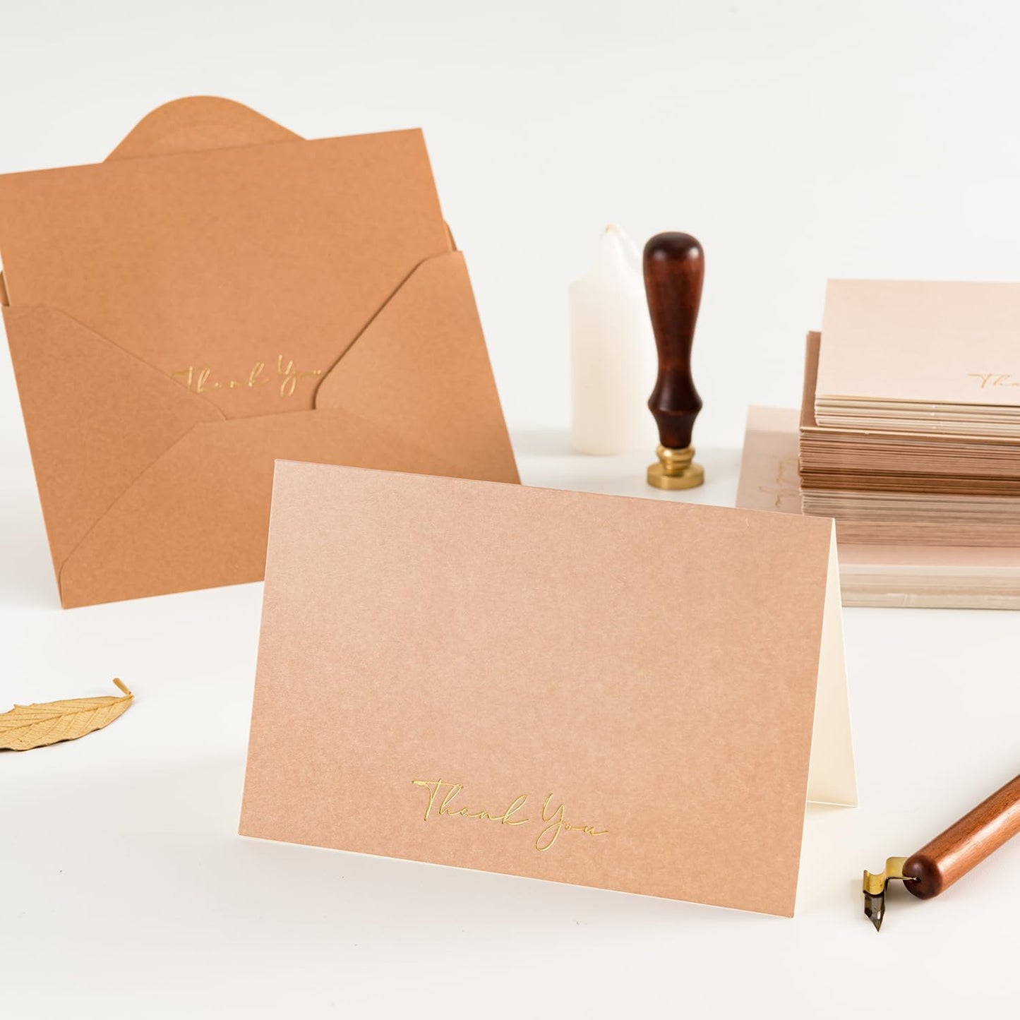 Crisky Neuttral Brown Thank You Cards with Envelopes & Stickers, 50 Pack Bridal Shower Graduation Thank You Cards Small Business, Wedding Baby Shower Birthday Funeral Notes Bulk