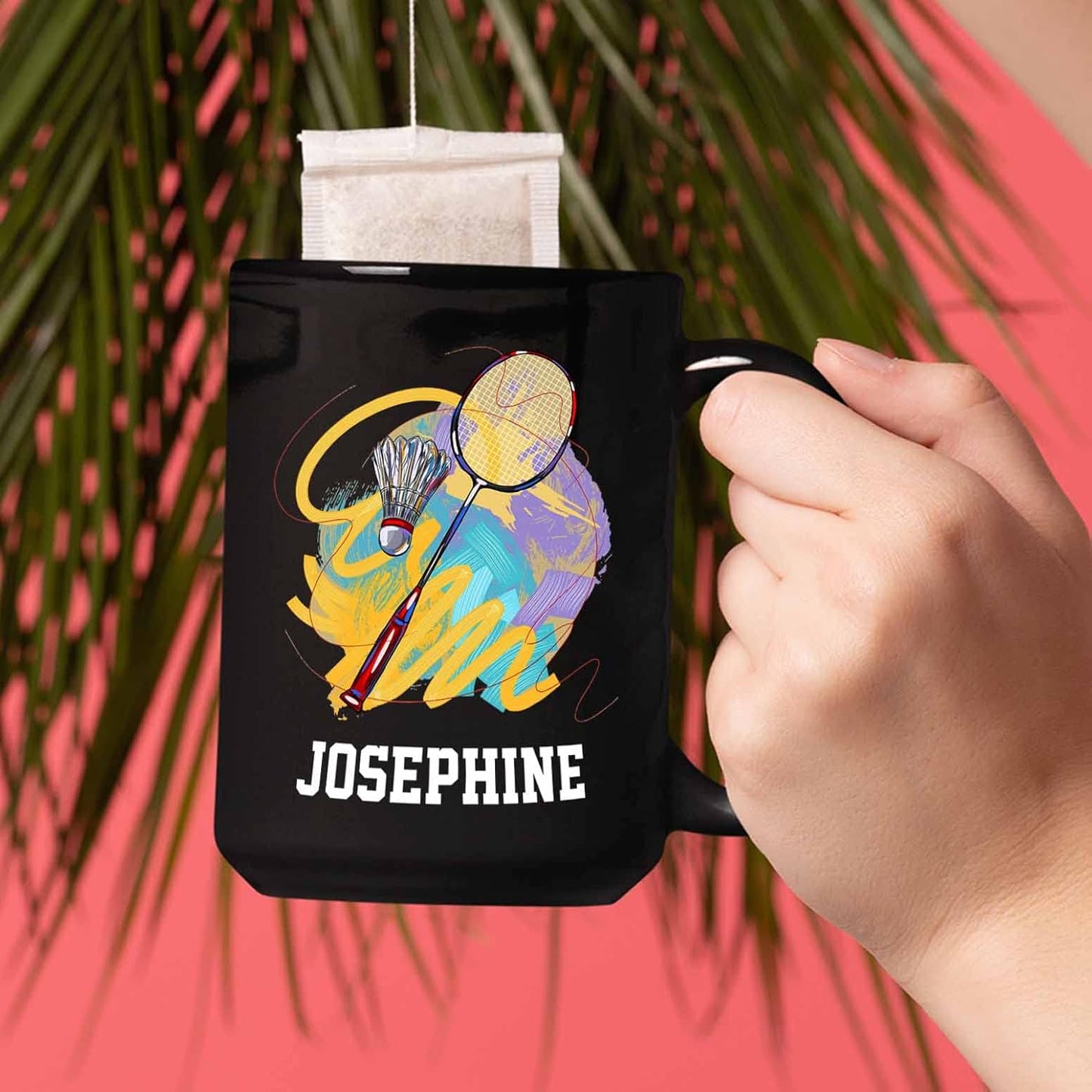 Personalized Choose Player Name Coffee Mugs Cups Gift For Men Women Team Coach Badminton Lover, Badminton Player Coffee Cup 11 Oz 15 Oz, Custom Badminton Racket Black Ceramic Mug, Badminton Sport Mug