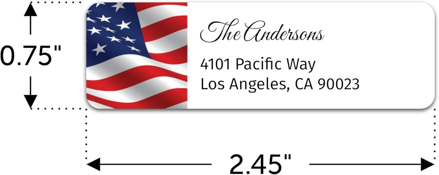 Personalized Patriotic Return Address Labels, Self-Adhesive Address Stickers on Sheets, 50-1000 Labels (Waving Flag)