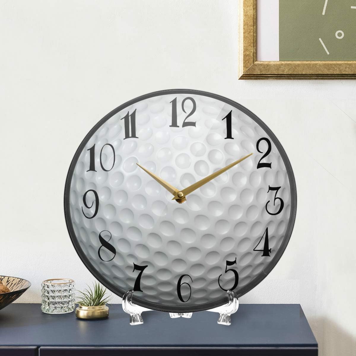 ALAZA Golf Ball Acrylic Painted Silent Non-Ticking Round Wall Clock, 12 Inch Battery Operated Quiet Bathroom Clock for Living Room Kitchen Office Decor