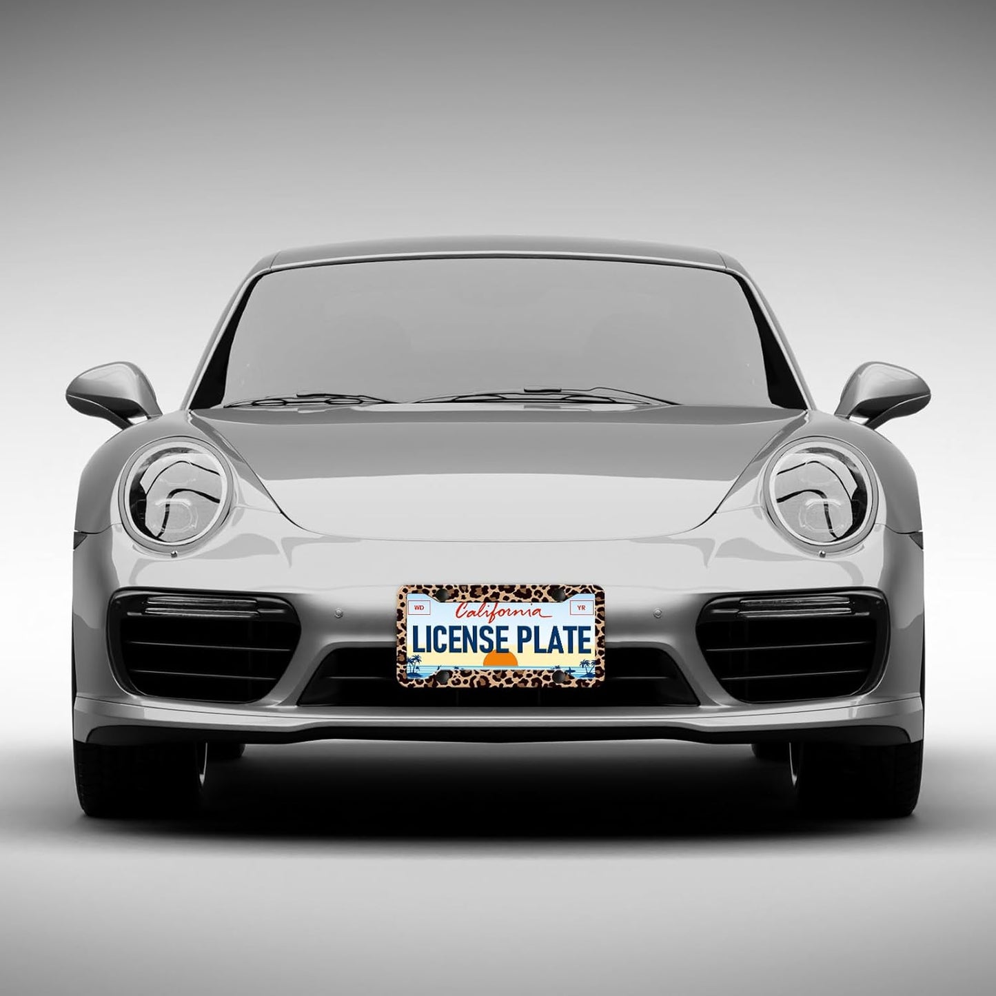 Leopard Print License Plate Frames - 2 Pack Front Rear Animal Brown Cheetah Print License Plates Holder Covers, Aluminum Metal Rust-Proof Waterproof Car Tag Frame with Screws Fasteners Caps