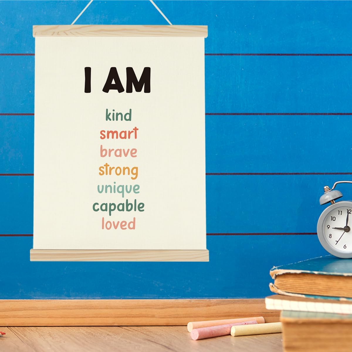 WINGTECA Affirmations for Kids Poster Hanger Frame Classroom Back to School Decorations I am Kind Smart Colorful Wall Hanging Banner Decor for Classroom Kids Room 12x16Inch