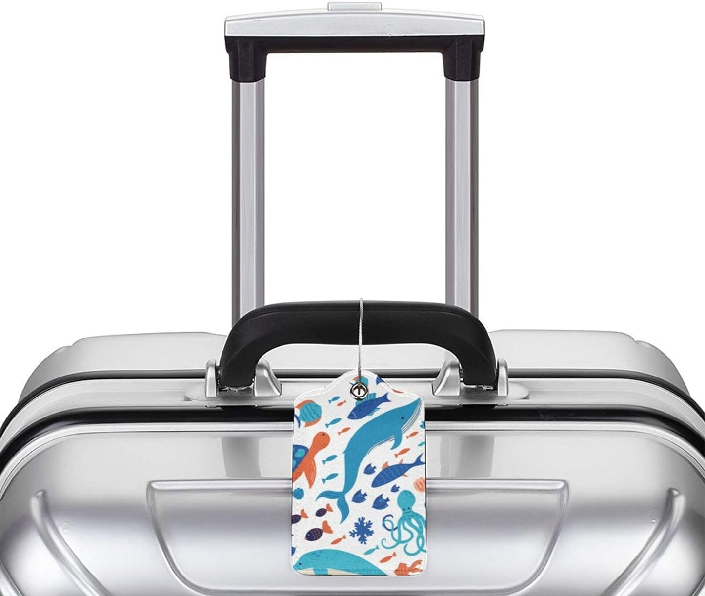 2 Pcs Underwater Ocean Sea of Animals Luggage Tags for Suitcases, Graffiti on Drawn of Marine Creatures Tags Birthday Gifts for Men Women Boy Girl Kid