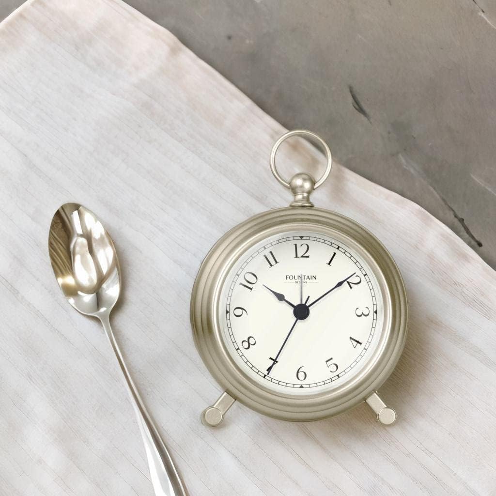 Jensen Pocket Watch Analog Alarm Clock for Bedroom,Silent Non Ticking, Wall & Mantel 2 in 1 Clock, Desk & Shelf Clock, Morning Silver Color Finish, 5.4"(H) x 4.5"(W)