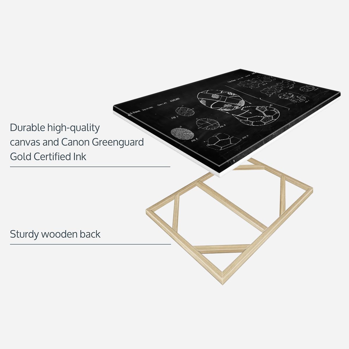 ElephantStock Soccer Ball BW Patent Canvas - 1 Panel Sports Patent Wall Art Decor - Sports Decorations for Boys Room - Wall Art and Office Decor - 12" X 8"