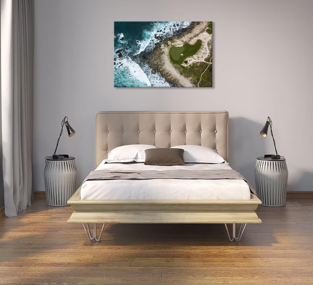 Pebble Beach Golf Course Wall Art Prints California Coastilne Picture Wall Decor for Living Room Bedroom Bathroom Home Decorations Pebble Beach Poster Framed Artwork Ready to Hang(18''H x 24''W)