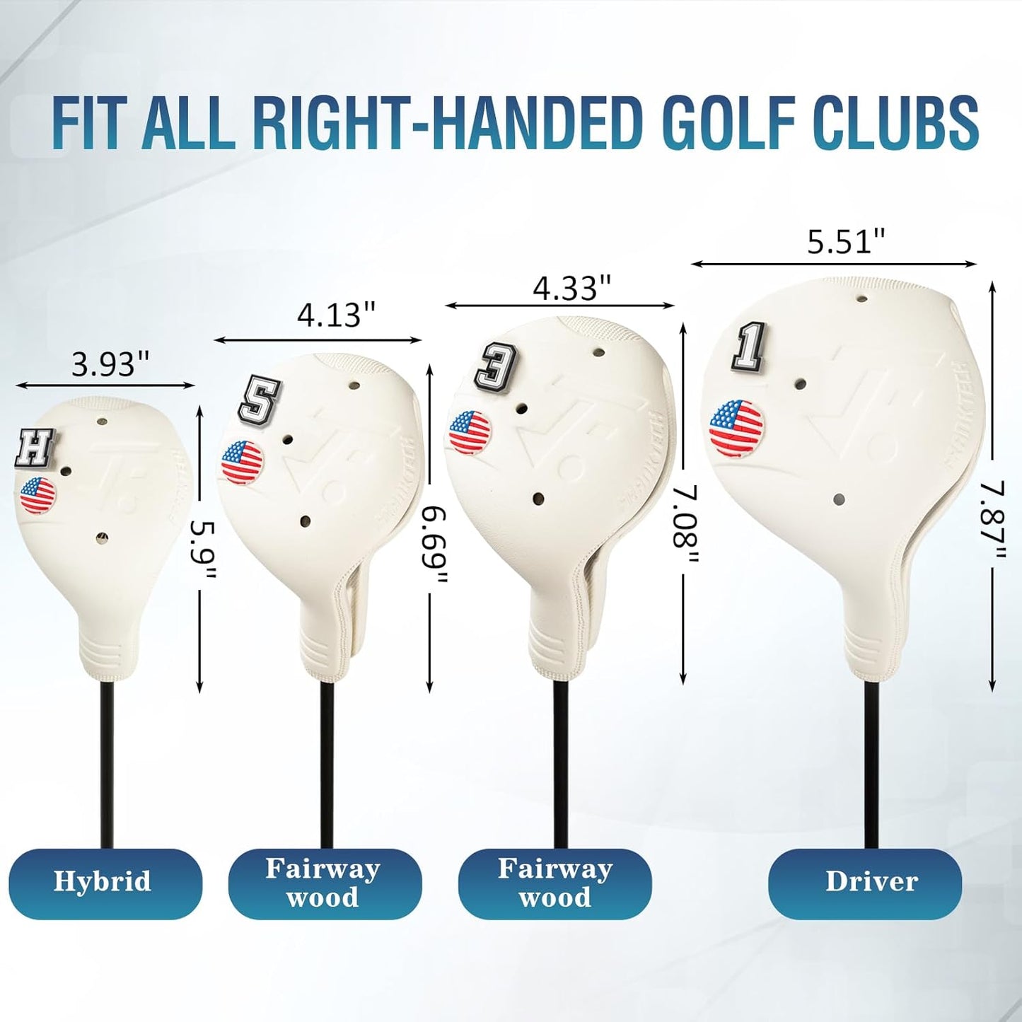 Golf Head Covers, EVA Plastic Golf Club Covers for Driver Fairway Woods Hybrid, Driver Headcover with Pins, Fit All Right-Handed Golf Clubs, Easy On Off, Washable