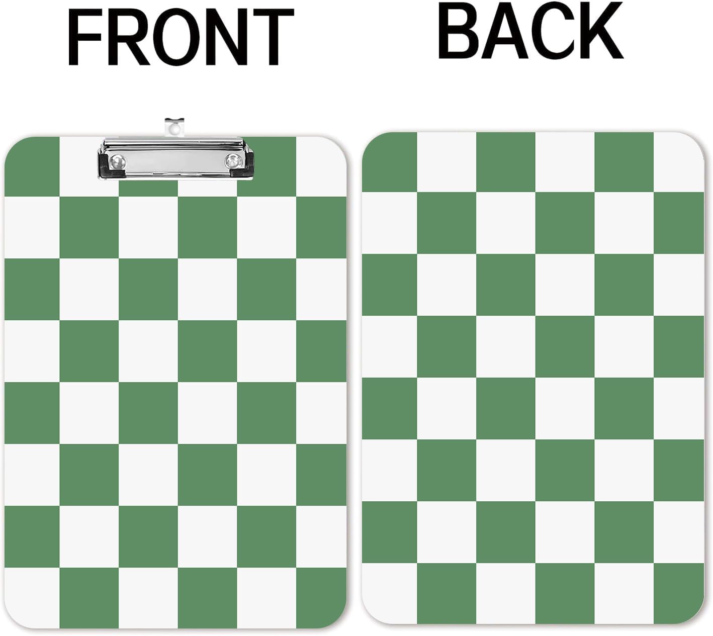 Fashion A4 Clipboard, Standard Letter Size 9" x 12.5", Decorative Wooden Clipboard with Low Profile Metal Clip for Office, School, Teachers, and Students, Green White Checkered Lattice