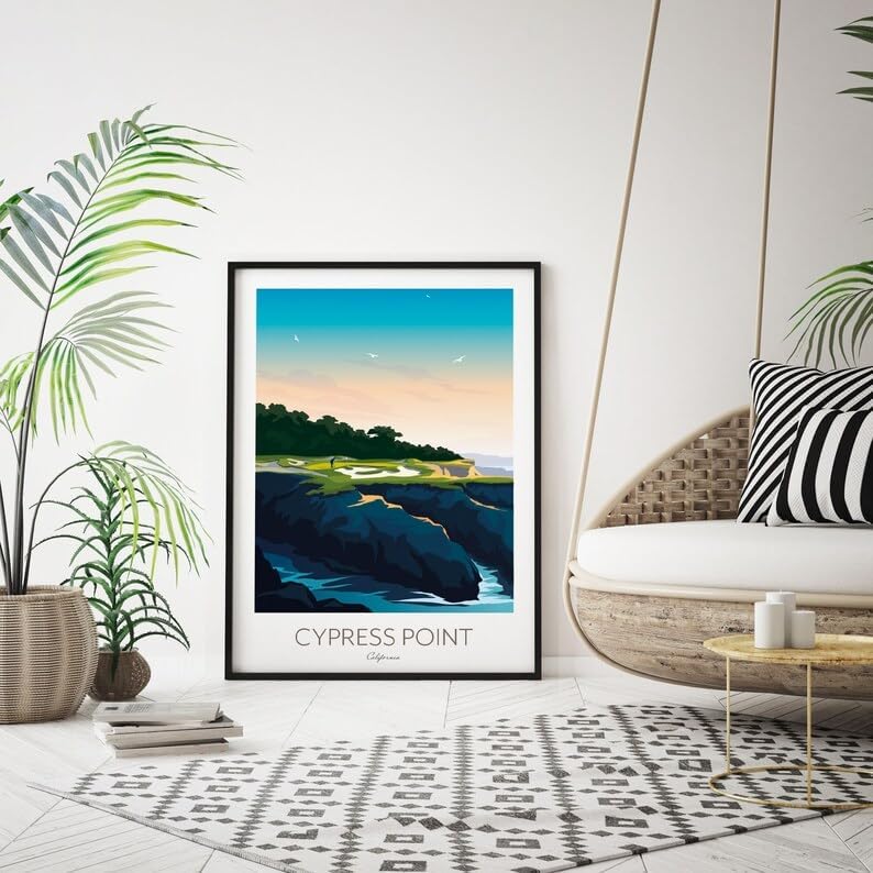 Cypress Point Golf Poster - Pebble Beach California, California Golf Course Print, Golf Art Wall Decor, Coastal Golf Landscape, Scenic Golf Illustration, Golfer Gift, Sports Artwork (Unframed) (16x24)