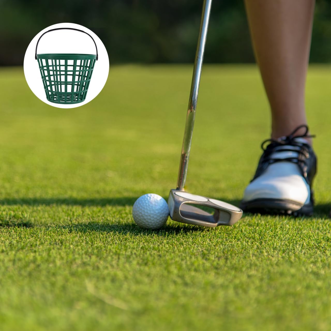 Plastic Golf Ball Basket,Unbreakable Bucket Golfball Clubs with Handle,Golfballs Holder Container for Pong Storage Basket Holds 50 Balls, Green