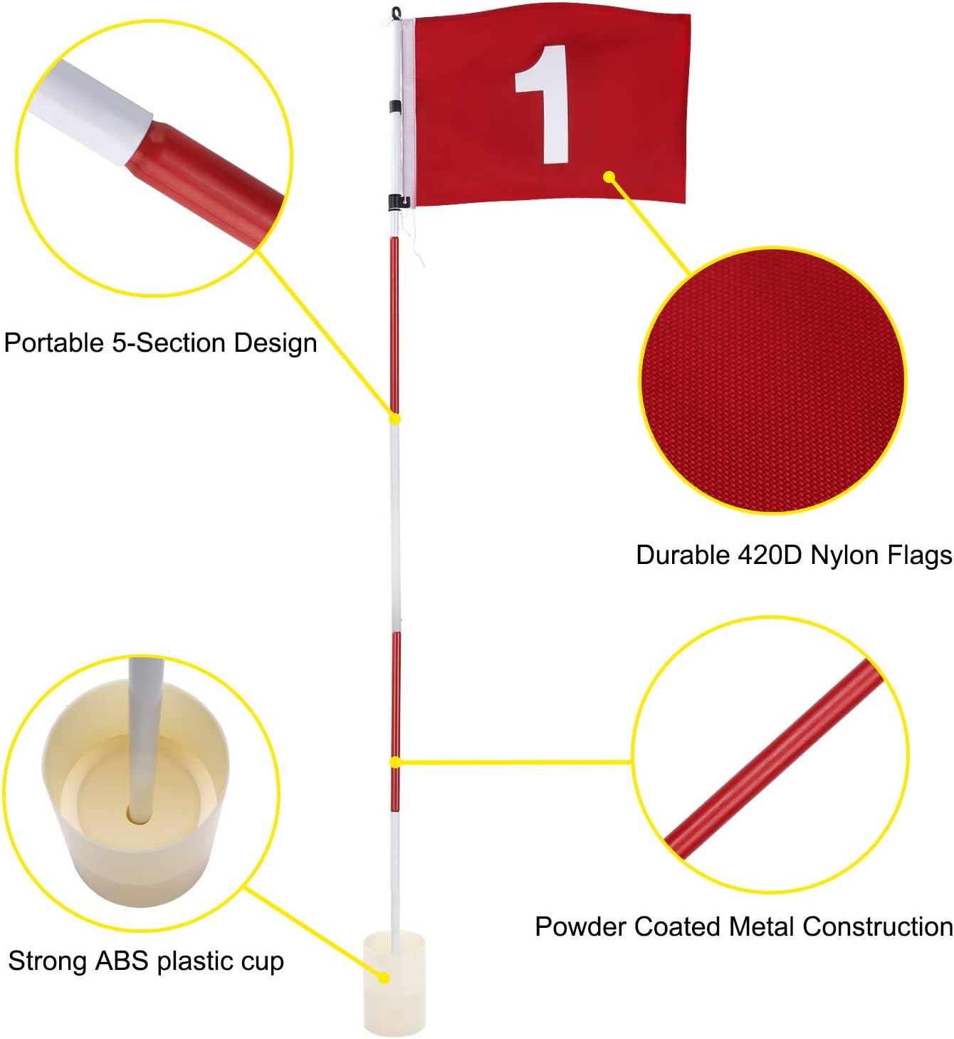 KINGTOP 6ft Golf Flagstick with RGB Hole Light, Practice Putting Green Flags for Yard, Golf Pin Flag Hole Cup Set, Light Up Night Golf Party