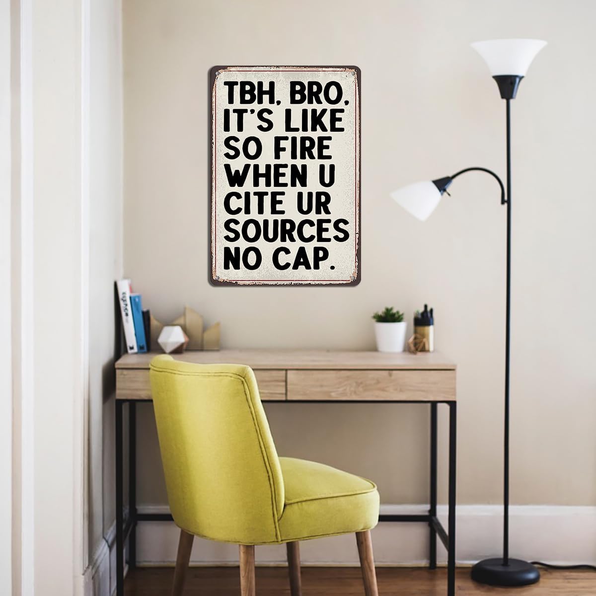 Funny English Classroom Decor - Cite Your Sources Meme Tin Sign, No Plagiarism Wall Art for College & High School, 8x12 Inch