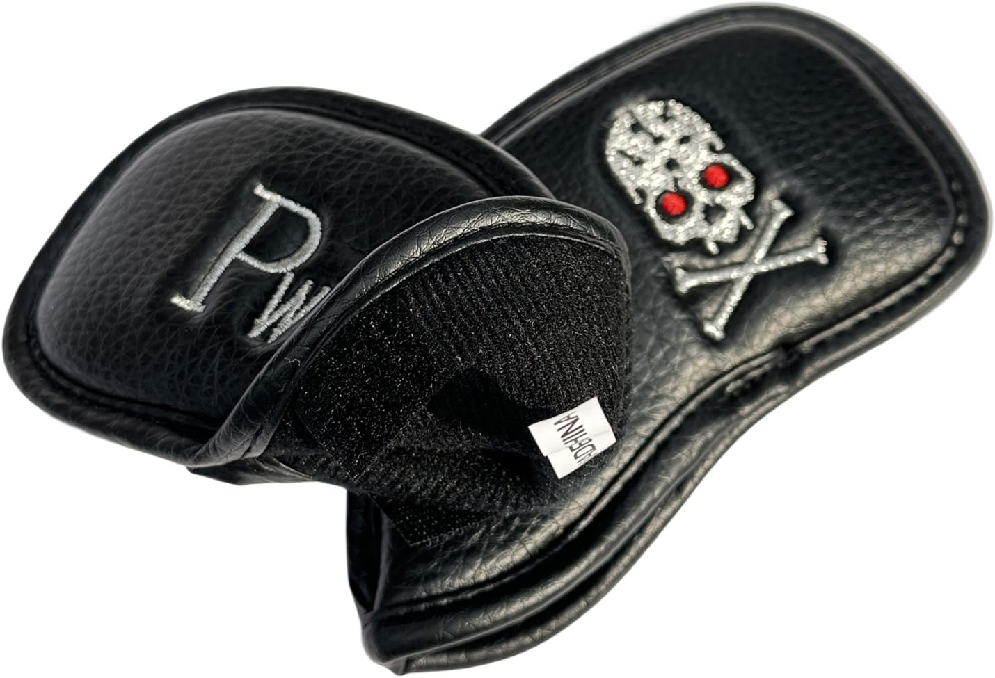 Premium PU Leather Golf Headcovers Set - 10pcs Skull Skeleton Iron Headcovers #3-9, PW, SW, AW - Black Club Protective Case