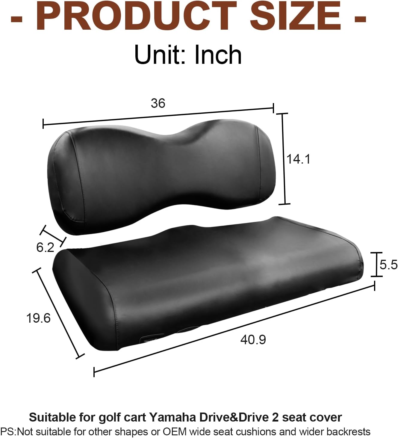 NOKINS Golf Cart Seat Covers Leather Front Seat Cover Fit Yamaha Drive&Drive 2,Smooth and Simple Style,No Stapler,Golf Cart Vinyl Waterproof Replacement Seat Cover, Black