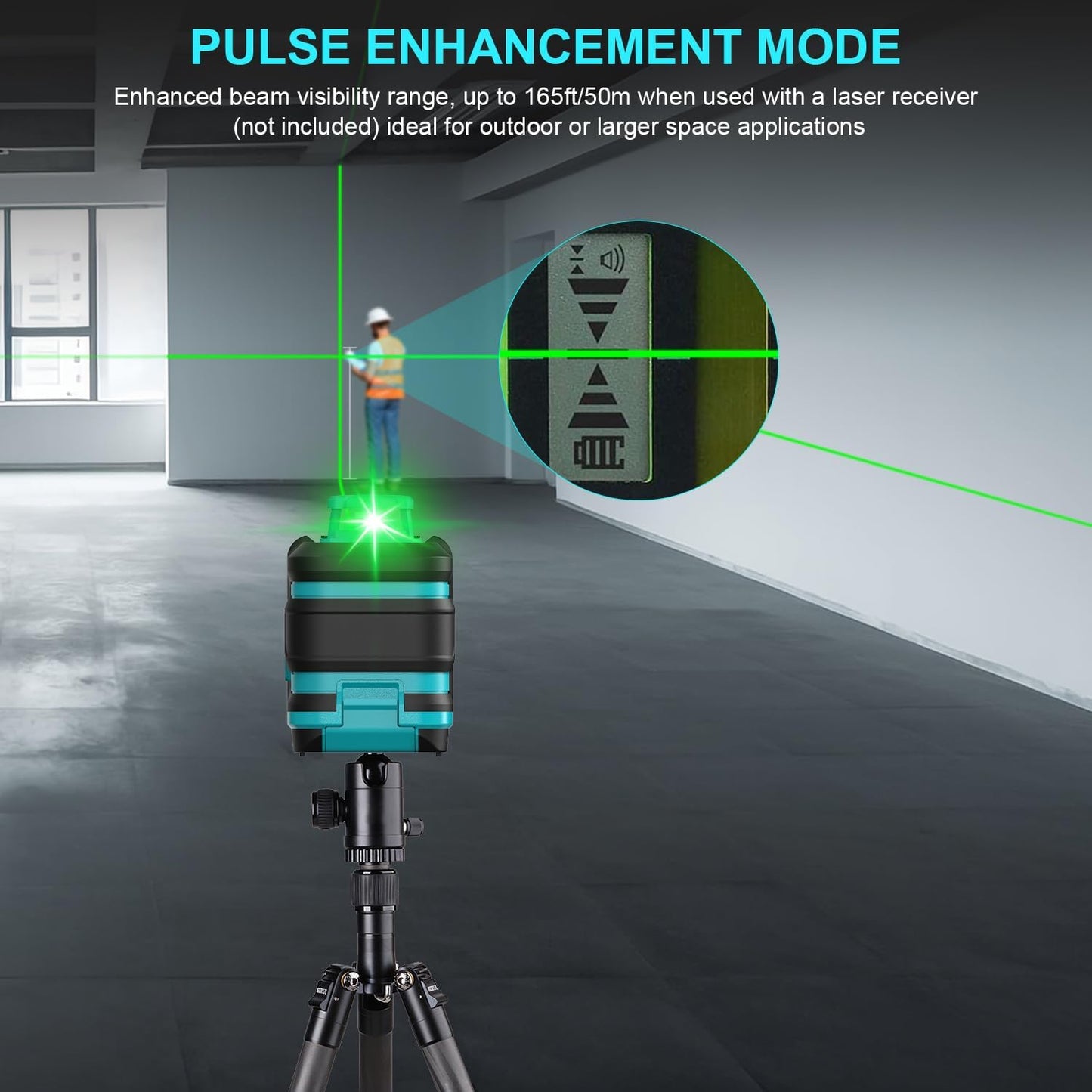 Kiprim Green Laser Level LV8D with Enhanced Visibility,5 Laser Lines,Adjustable Brightness,Manual/Self Leveling/Pulse Mode,Batteries and Carrying Pouch Included