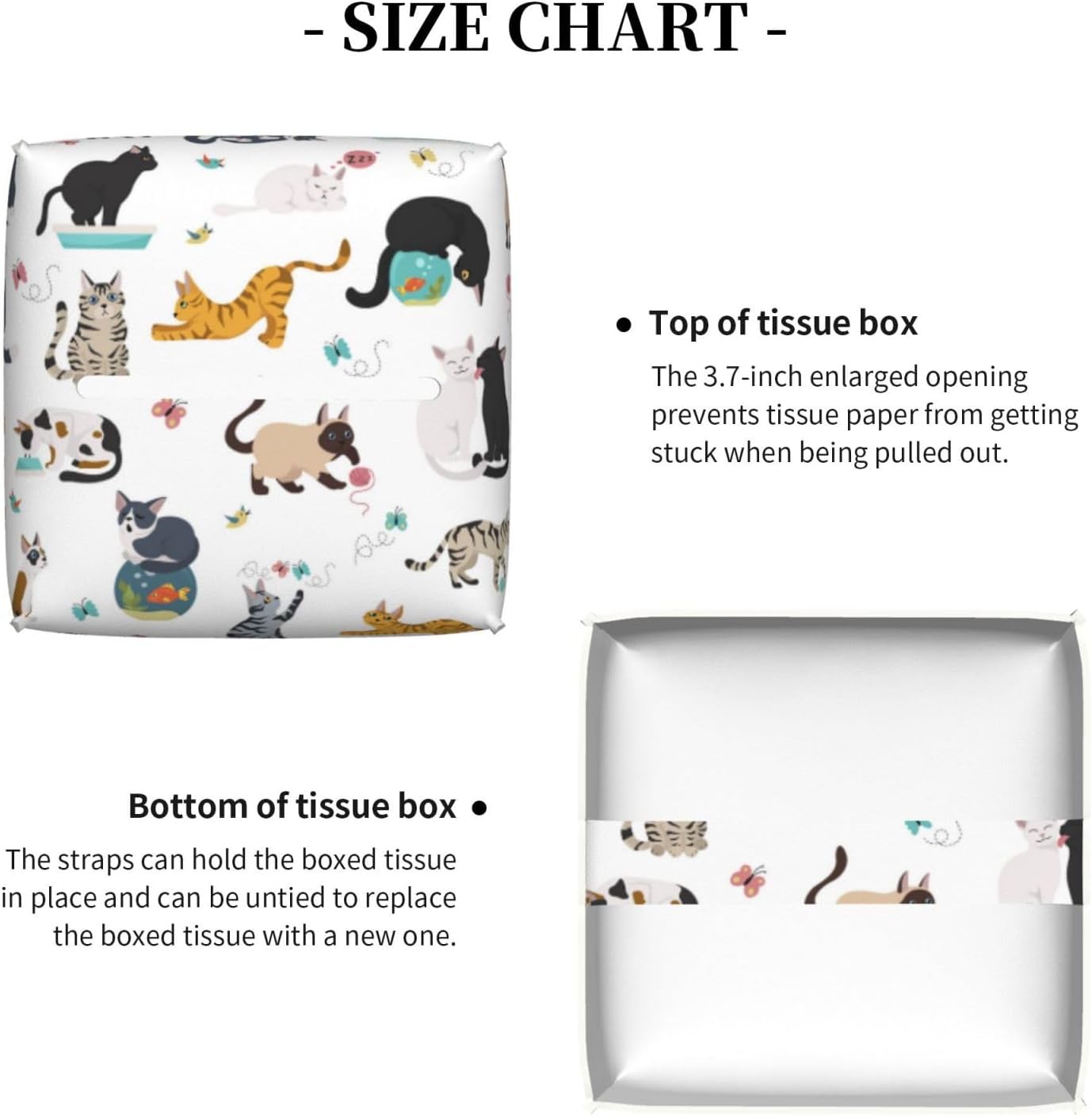 Cat Theme Tissue Box Holder Paper Organizer, PU Leather Tissue Case Cover, Cat Decor for Bathroom, Kitchen, Car