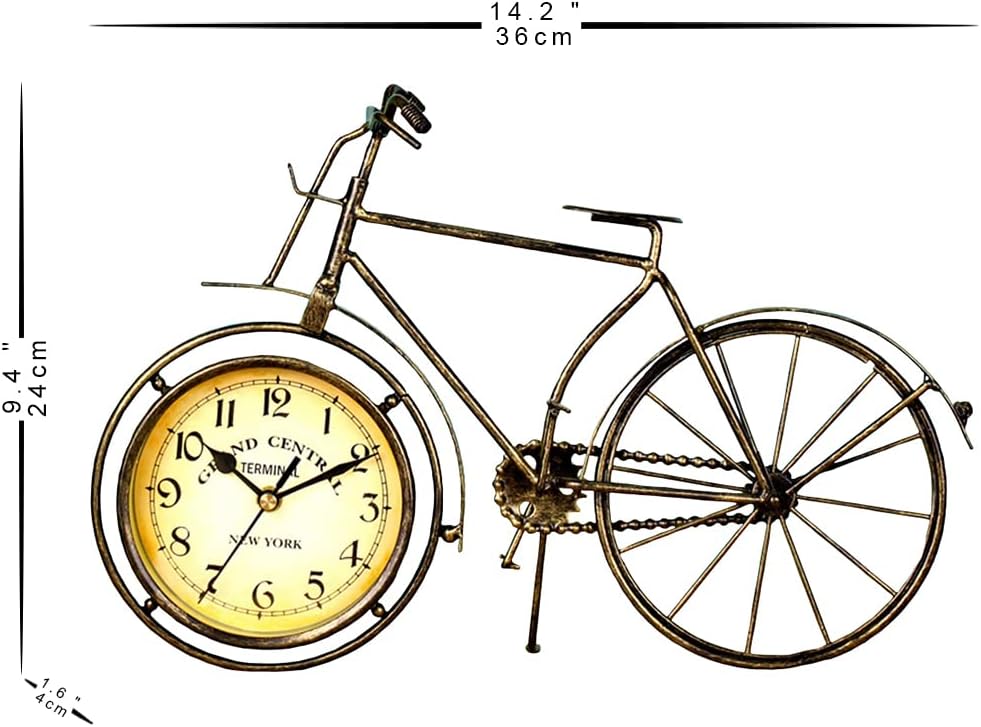 Vintage Table Bike Clock Desk Clock Desktop Metal Clock for Office Bedroom Silent Quartz Decor
