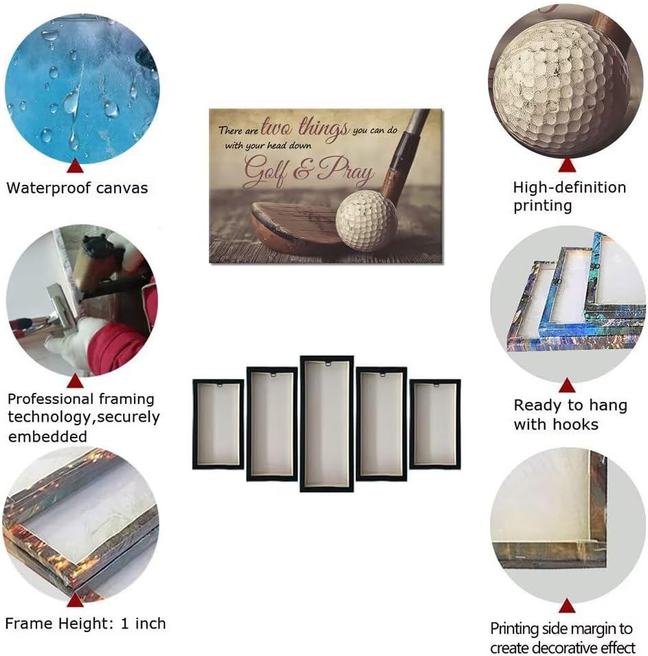 Golf Wall Art Golf Pictures Wall Decor Motivational Quotes Canvas Print Golf Sports Painting Artwork for Living Room Office Club Home Decorations Framed Ready to Hang (28 x 44 inch)