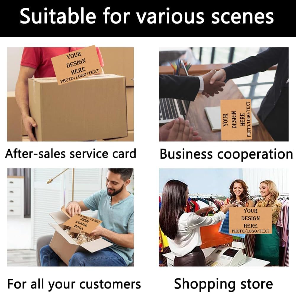 Custom Kraft Paper Business Cards with Your Logo Personalized Kraft Cards Add Photo/Text/Logo Print Your Own Business Cards On Front and Back Sides-100pcs