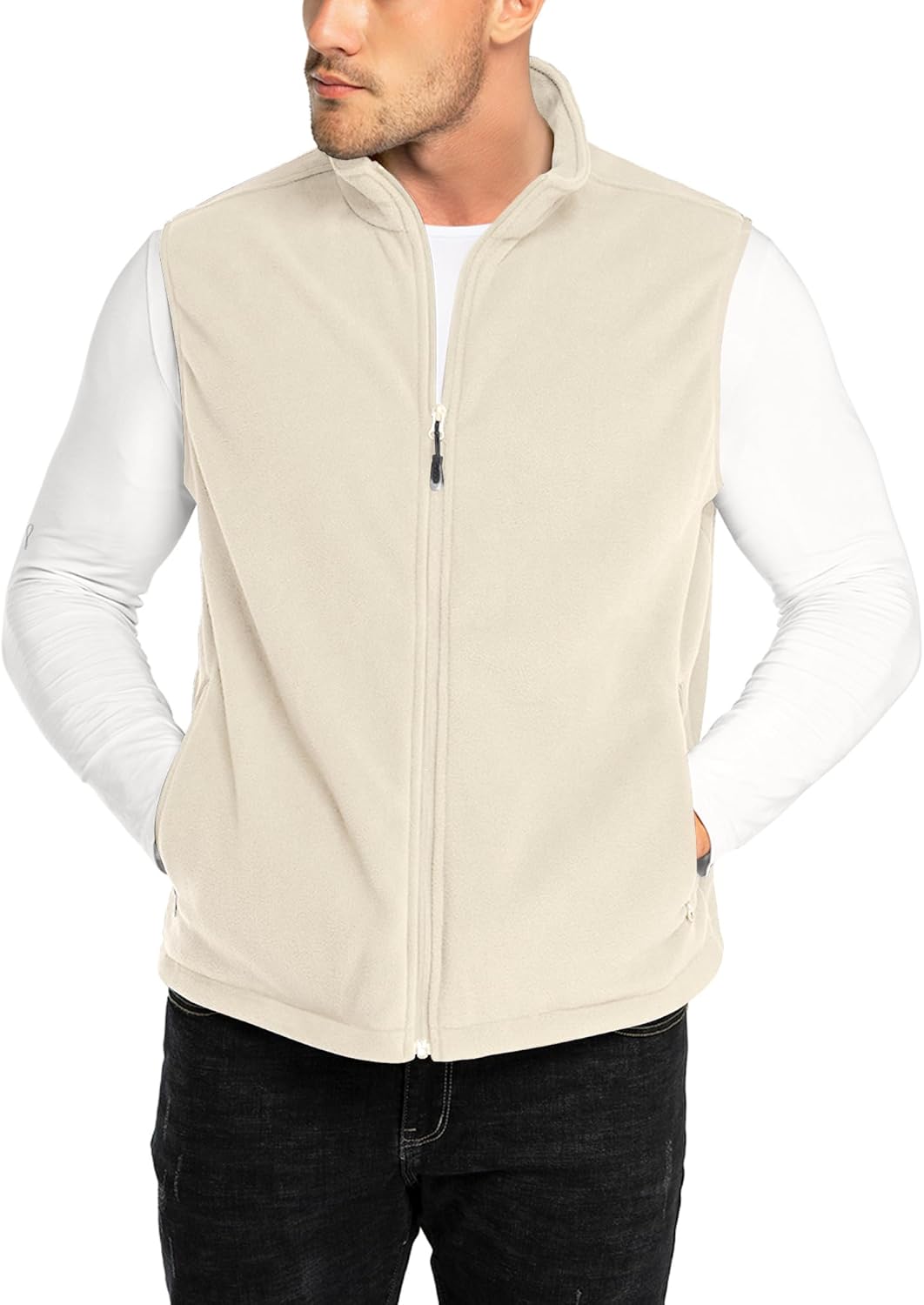 33,000ft Men's Fleece Vest, Lightweight Warm Zip Up Polar Vests Outerwear with Zipper Pockets, Sleeveless Jacket for Winter