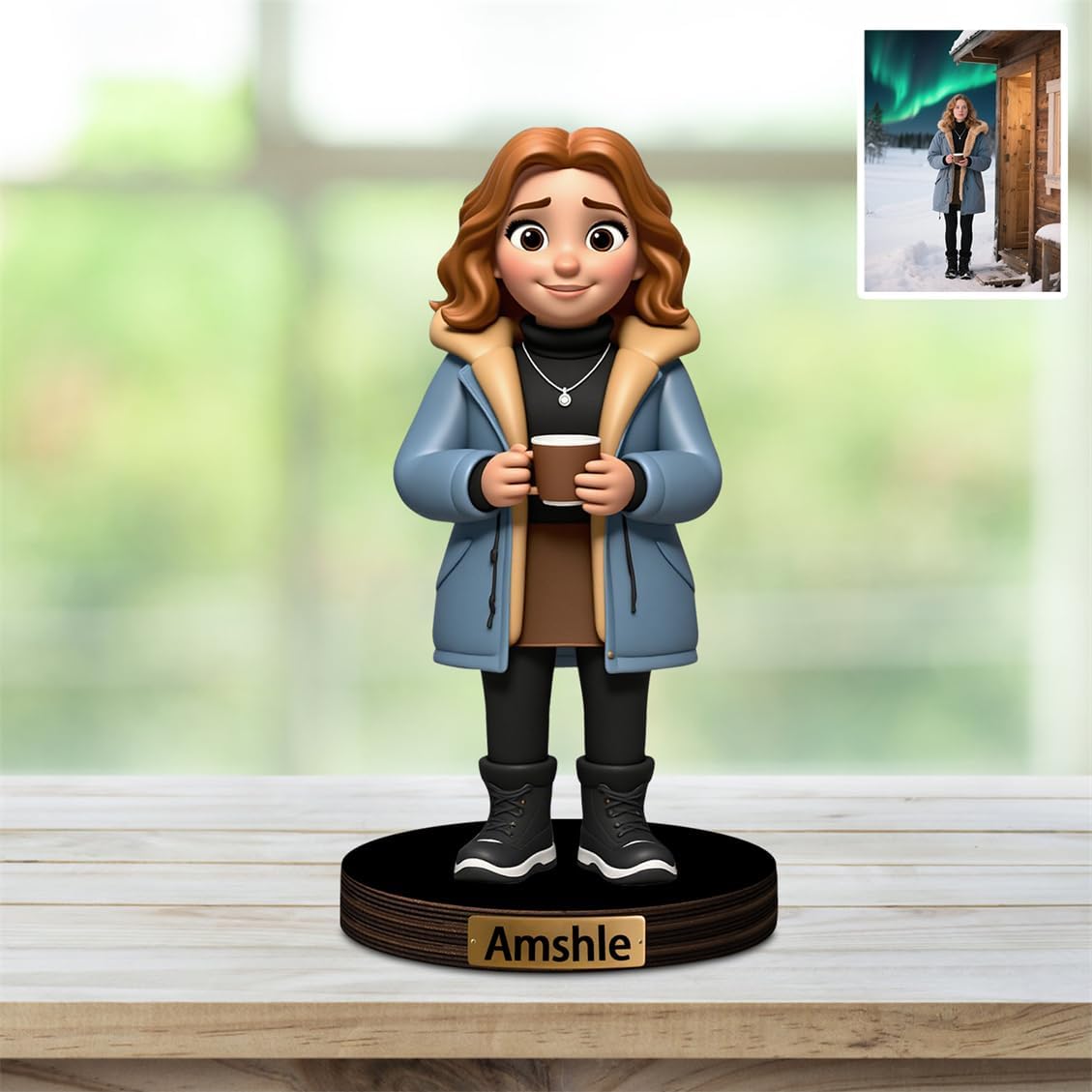 Personalized Family Photo Cartoon Desktop Decor Custom 2D Birthday Portrait Figurine Plaque with Name Picture Acrylic Sculpture Desk Sign Ornament for Men Women Family Couple Christmas Birthday,05