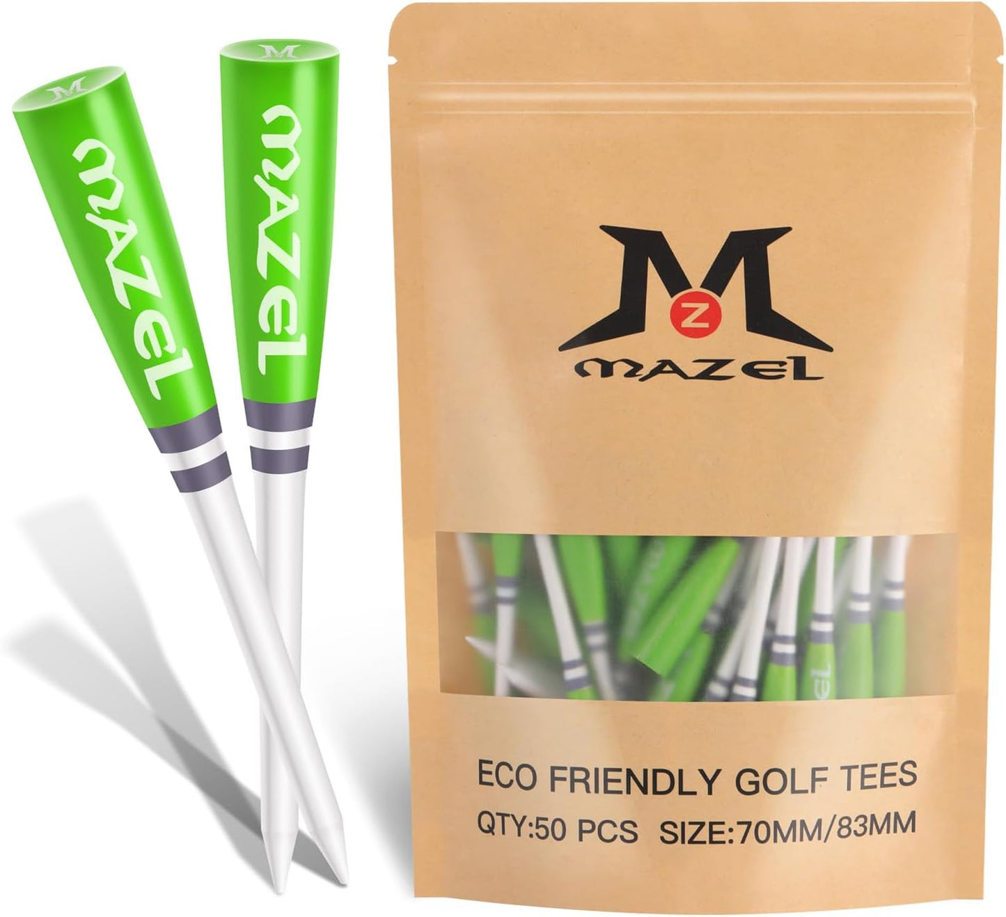 MAZEL Natural Wood/Bamboo Golf Tees 2 3/4 Inch & 3 1/4 Inch,Pack 50 or 120,Reduce Friction & Side Spin,More Stable Golf Tees