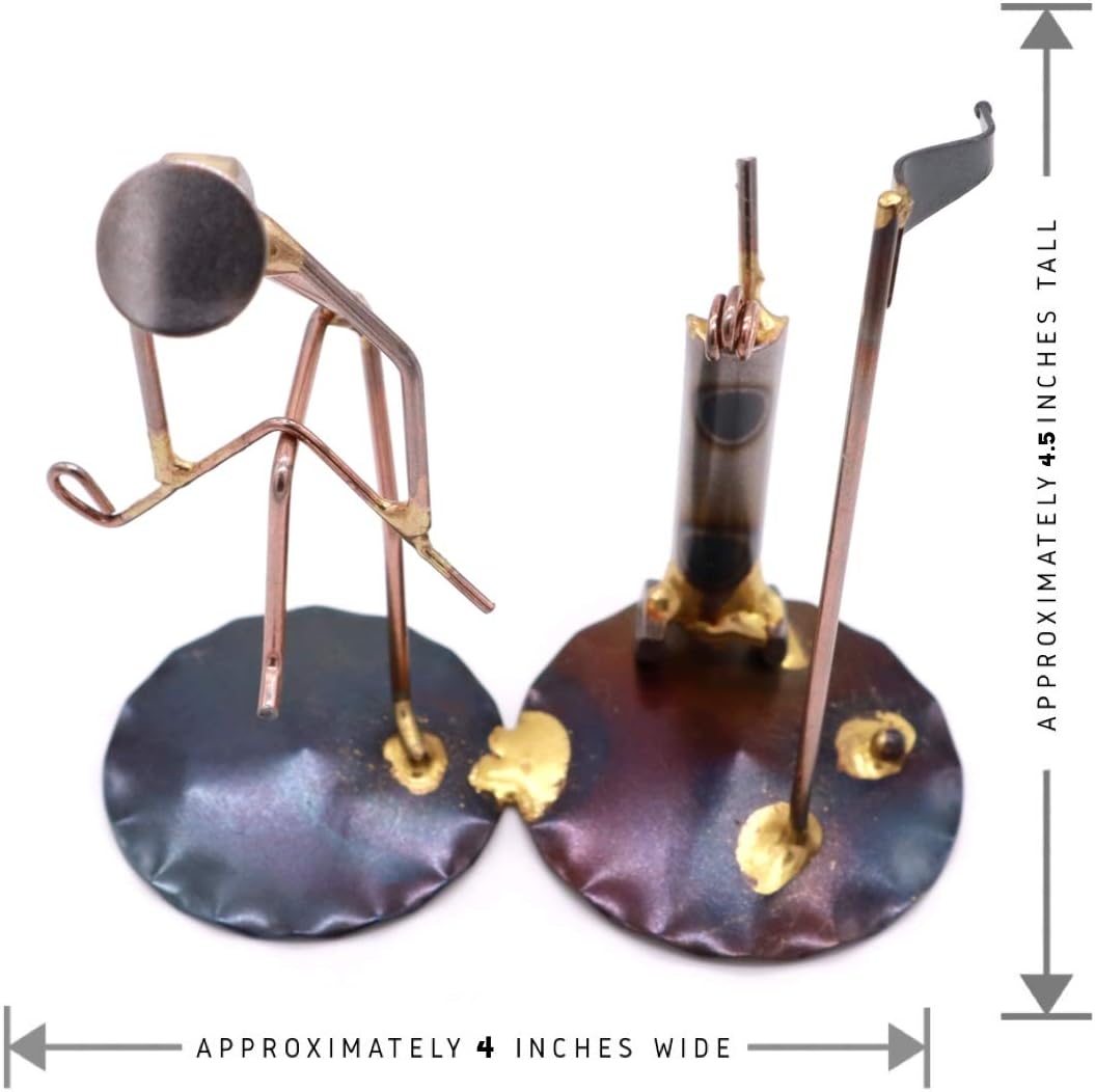 Golfer Breaking Clubs - with Golf Bag/Flag Collectible Handmade Metal Art Figurine, Desk Accessories, Trophy, Boss Gift, Office Décor, Business Professional, Golfing