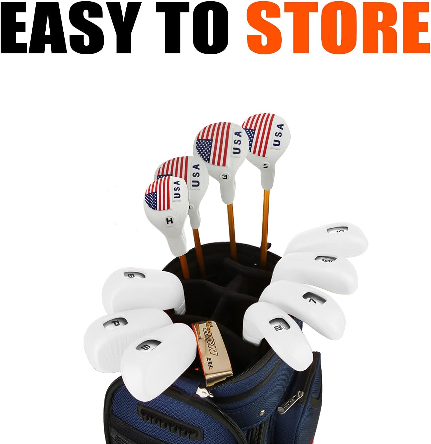 PGM Golf Club Covers, 10pcs Protective Washable Golf Iron Head Covers Set with Number Opening, Easy On and Off, Fits Right Handed Brands