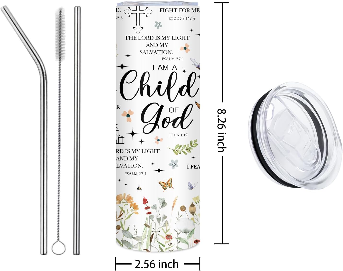 Christian Gifts - 20oz Child of God Insulated Stainless Steel Travel Water Tumbler with Straw Lid, Leakproof, for Girl, Sister, Friends - Inspirational Baptism Confirmation Catholic Birthday Gifts Cup