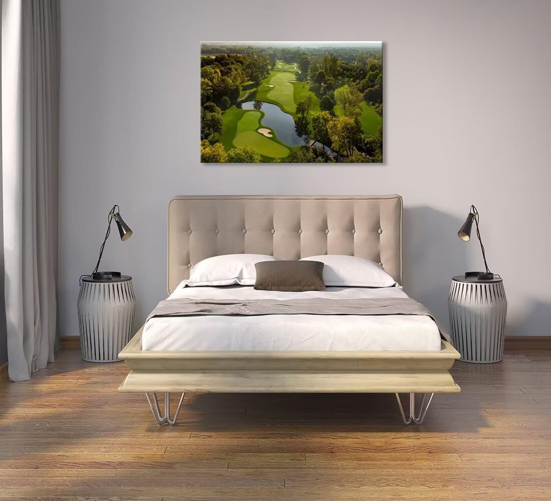 chenchenArt USA Ohio Golf Course Wall Art for Office Living Room Bedroom Home Decorations Ohio Golf Course Picture Poster Canvas Prints Modern Artwork Framed Ready to Hang(18''H x 24''W)