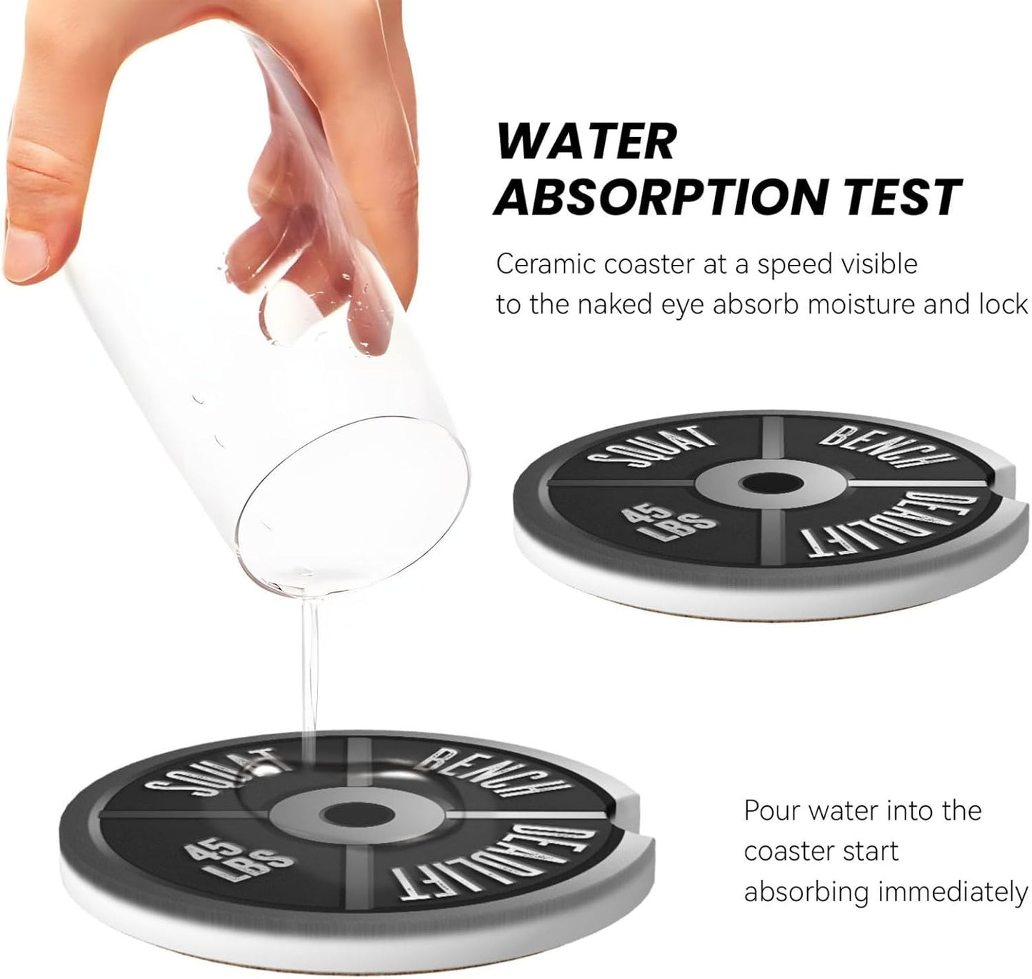 Car Cup Holder Coasters, Barbell Plate Deadlift Weight Lifting Car Coasters for Cup Holder Drinks, 2 Pack Ceramic Cute Auto Interior Accessories for Women Men