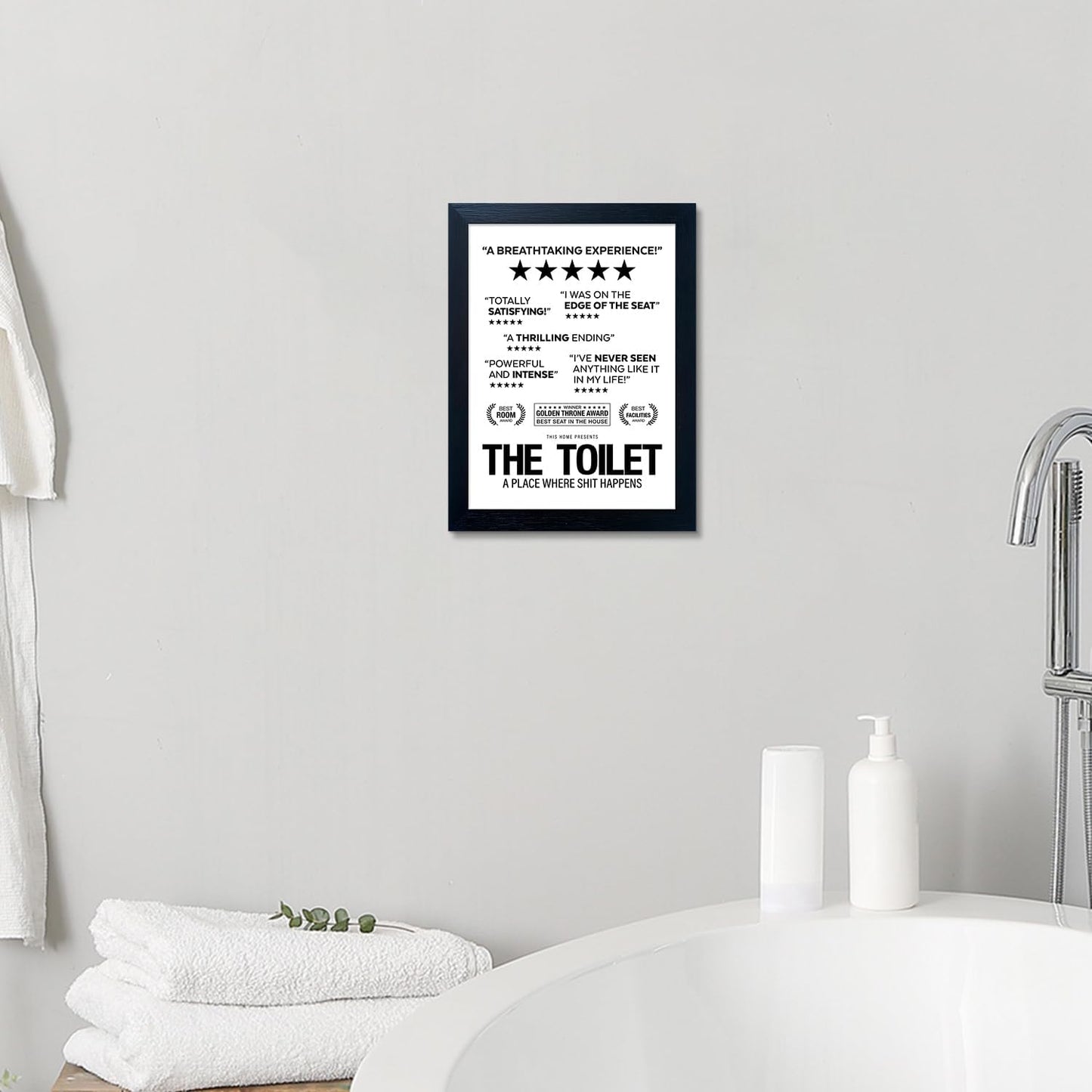 Framed Black and White Bathroom Sign Rules Wall Art Bathroom Quote Picture Wall Decor Framed Toilet Decor Funny Loo Poop Humor Decorations