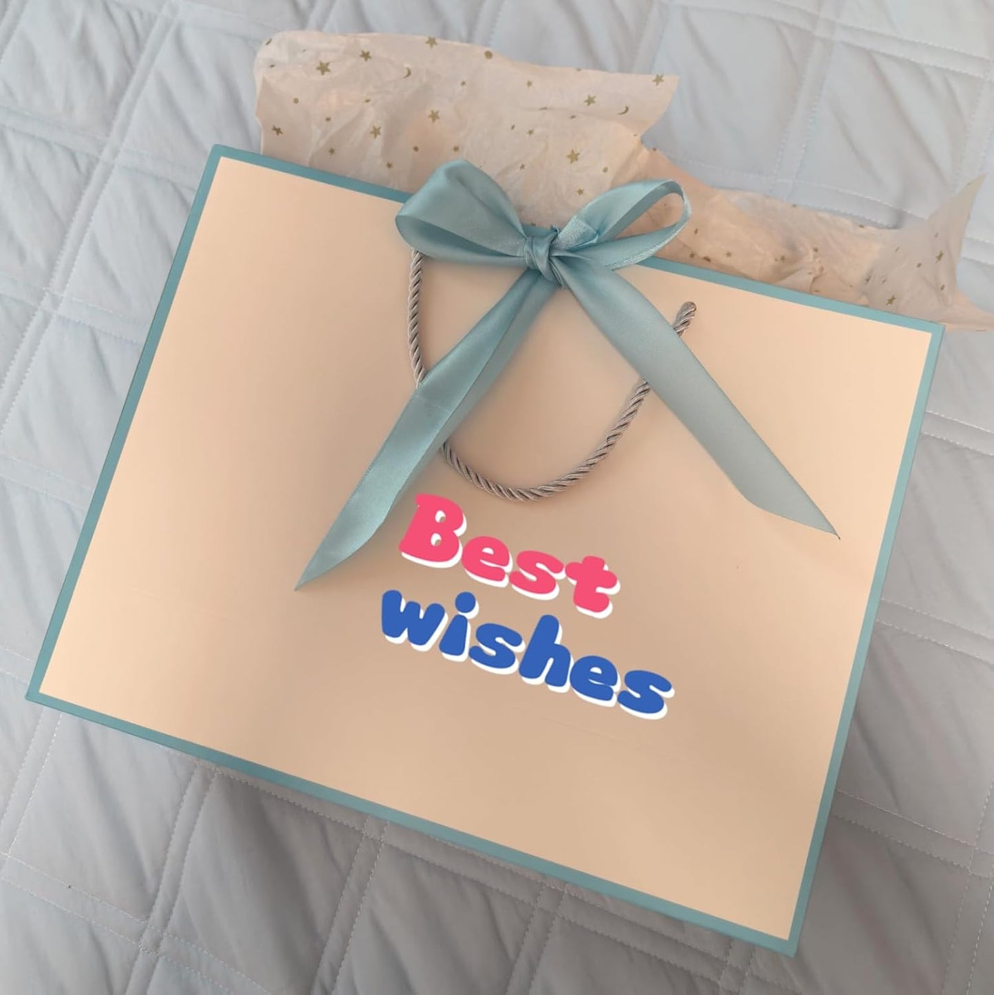 TKSBAG 12PCS Gift Bags Medium Size with Handles, 12.5 x 9.8 x 4.3 In Light Blue Thank You Bags with Bow Ribbon for Wedding, Birthday, bridesmaid, Baby Shower, Party Favors, Thanksgiving, Christmas