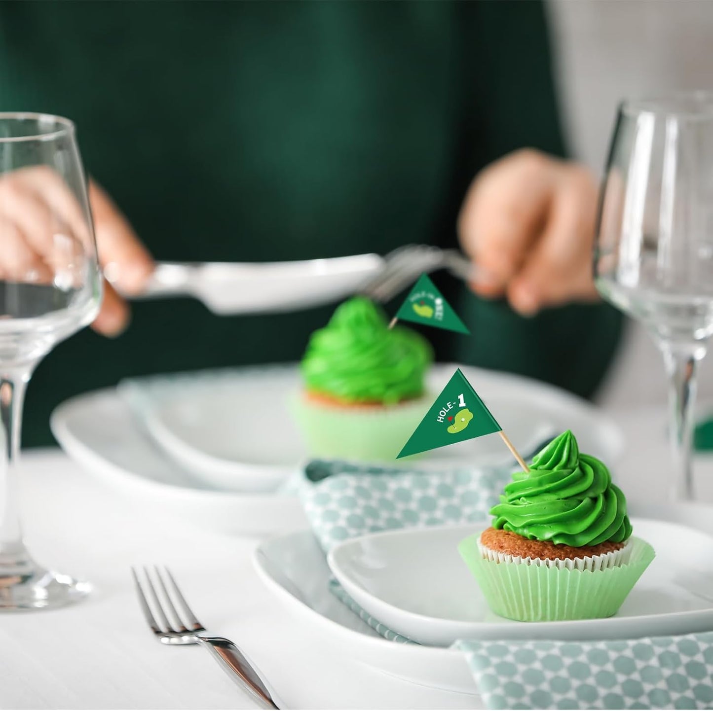 50 Pcs Golf Cupcake Toppers Hole in One Birthday Decorations 1st Golf Cocktail Picks Mini Stick Cupcake Toppers Flags for Baby 1st Birthday Party Food Bar Decorations Supplies(Green)
